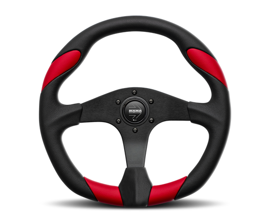 Momo Retro Steering Wheel 360 mm - 4 Black Leather/Wht Stitch/Brshd Spokes