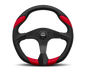 Momo Retro Steering Wheel 360 mm - 4 Black Leather/Wht Stitch/Brshd Spokes