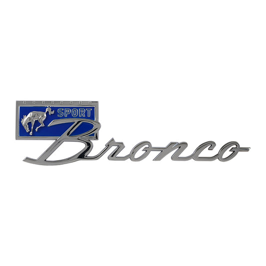 Dennis Carpenter "Sport Bronco" fender emblem- Chrome with blue 1967-77 Bronco
