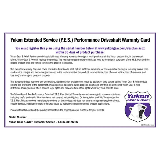 YESDS Yukon Extended Service (YES) Plan Warranty for Yukon Performance Driveshafts at Sexton Offroad in Salt Lake City & Park City, Utah 1